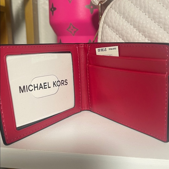 NWT Michael Kors Card Case Fuchsia Pink Pebble Leather - Picture 3 of 4